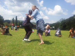 Emily Hobbs with a student.